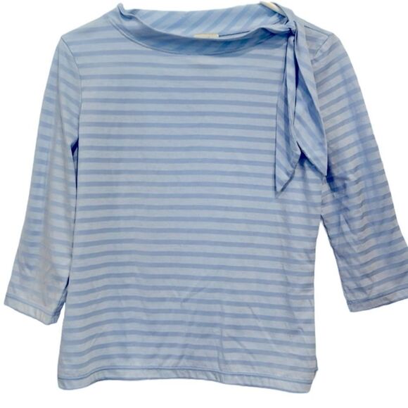 J Jill light blue striped recorder length sleeve top with side tie neck small - Picture 1 of 7
